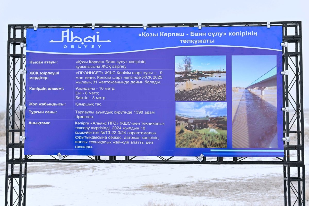 Аягөзде «Қозы Көрпеш – Баян сұлу» кесенесіне апаратын апатты көпір қайта салынады